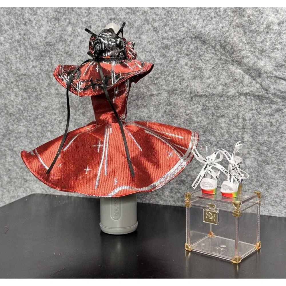 Rainbow High 2021 Jett Dawson Red Ball Gown Dress, Heals/Shoes & Fashion Trunk